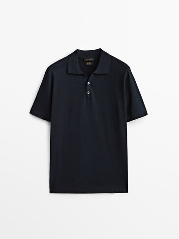 black linen polo shirt