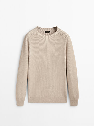 Cotton and wool blend textured sweater