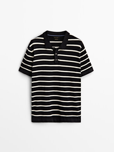 Striped short sleeve polo sweater