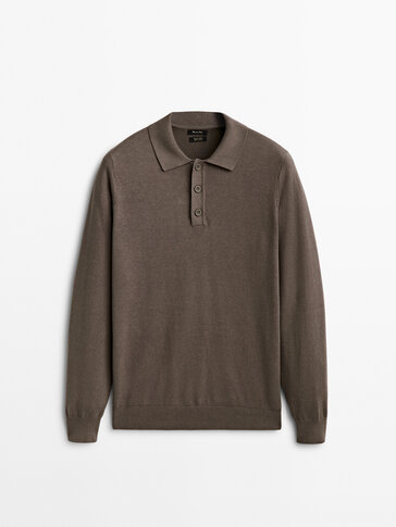 Polo sweater with wide placket