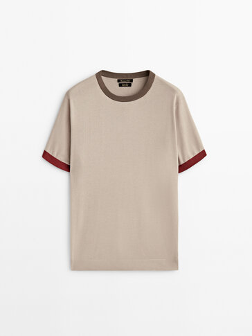 Contrast short sleeve knit T-shirt