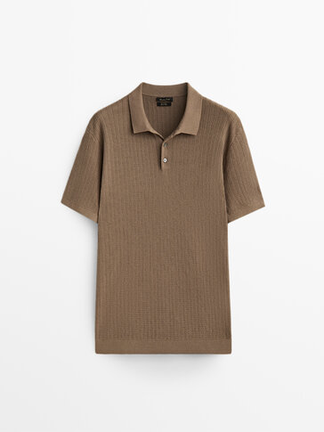 Linen and cotton short sleeve polo sweater