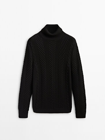 סוודר עם צווארון High neck עשוי מסריג בדוגמת צמות - Limited Edition