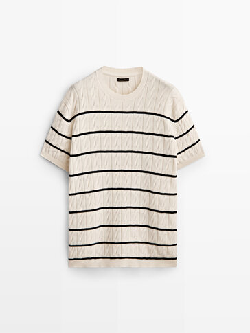 Striped cable-knit T-shirt