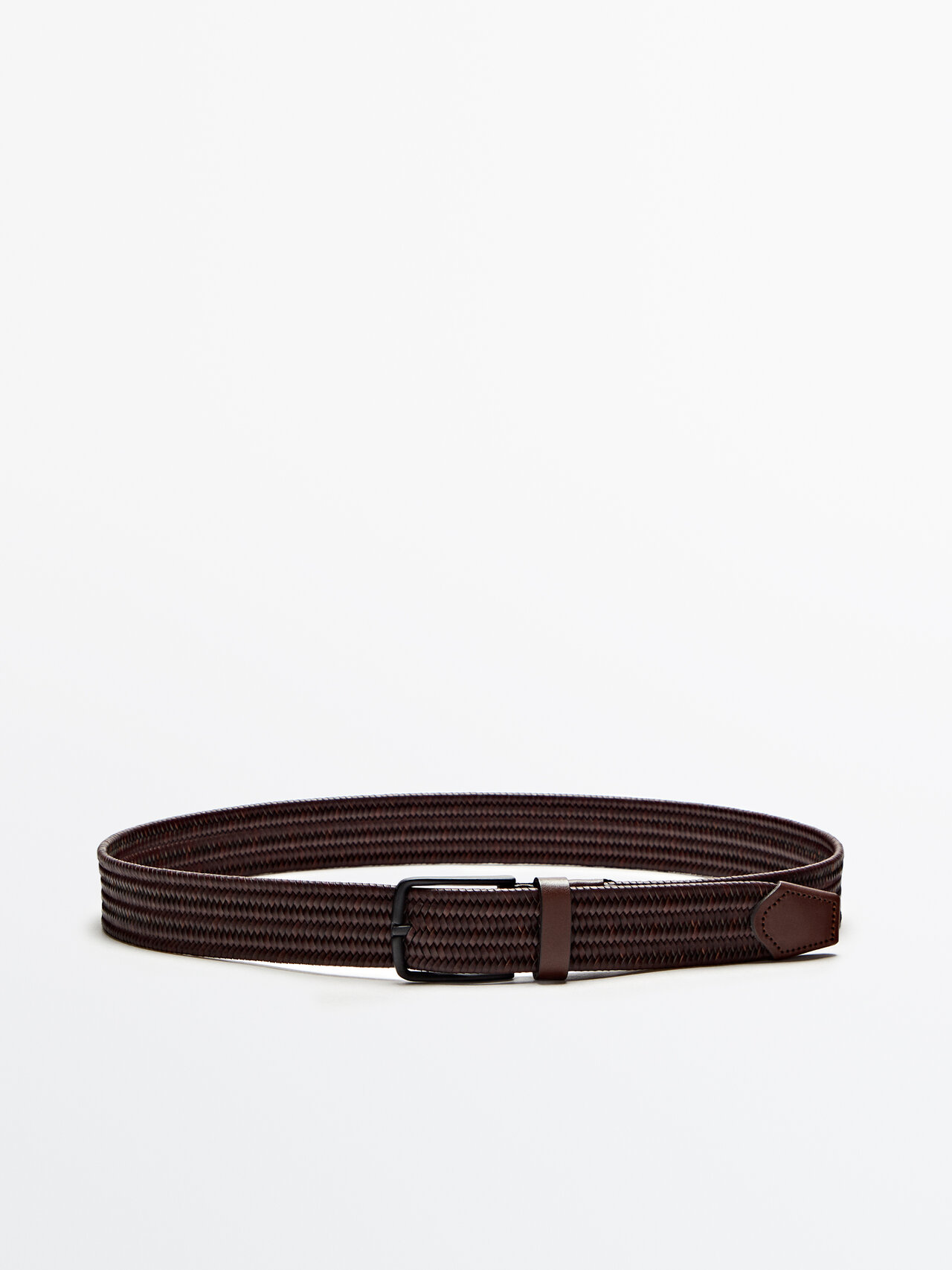 Massimo Dutti Braided Elastic Leather Belt In Brown
