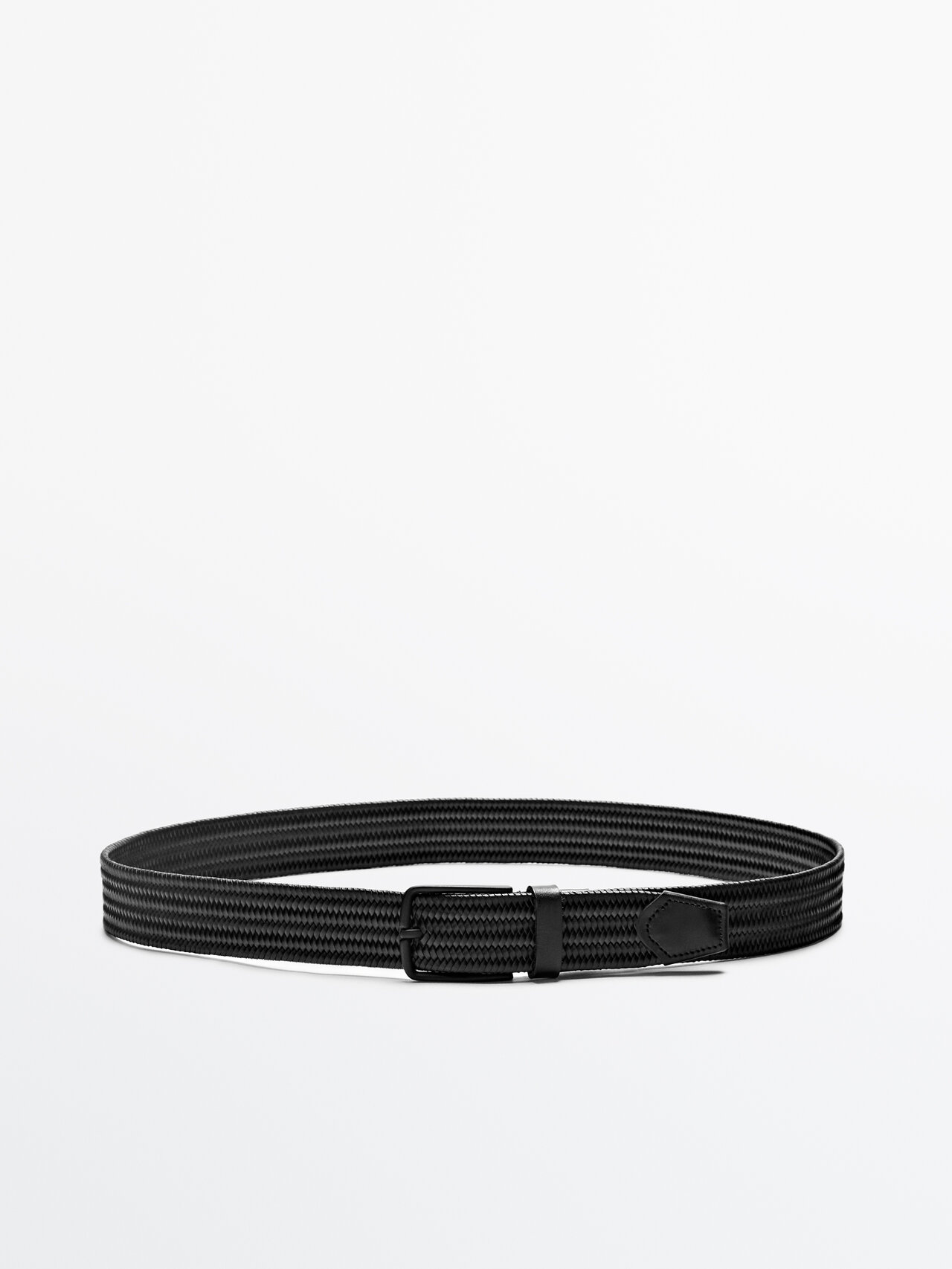 Massimo Dutti Braided Elastic Leather Belt In Black