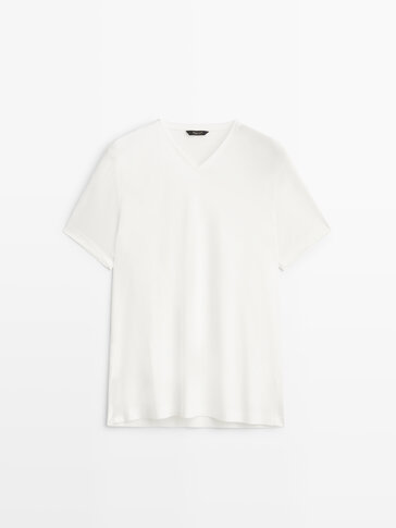 Mercerised cotton V-neck T-shirt