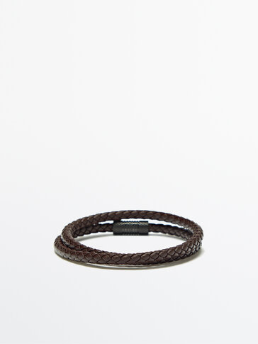 Two-tone plaited leather bracelet