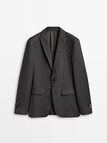 Áo suit blazer len dệt kim vân nhỏ màu xám