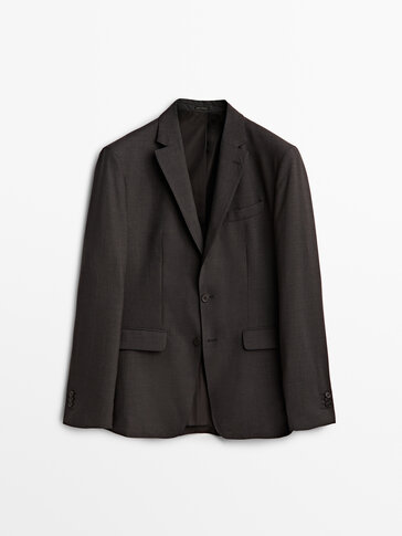 Grey bi-stretch wool suit blazer