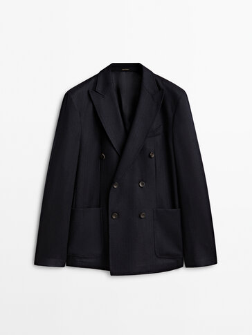 Marineblå dobbeltspent blazer i ull – Limited Edition