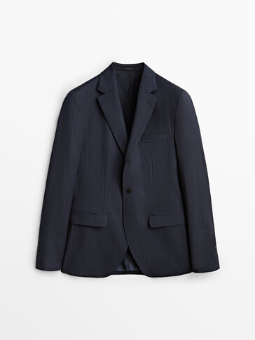 Blue pinstripe wool suit blazer