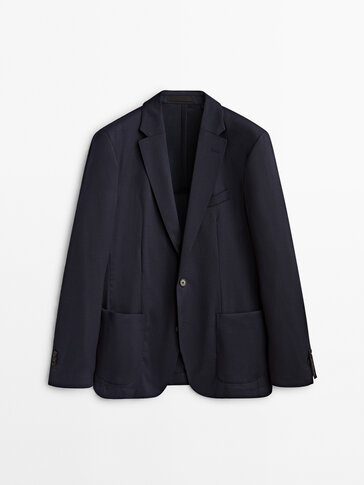 Áo suit blazer cấu len cấu trúc nhỏ màu xanh lam