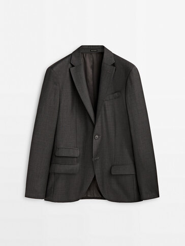 Sivé vlnené oblekové sako s textúrou