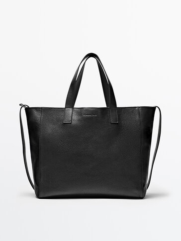 Монтана кожена shopper чанта во црна боја