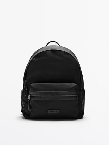 Nylon backpack with leather details