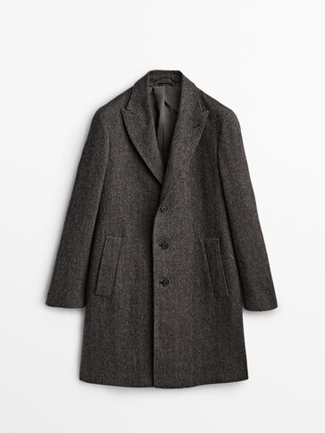Длинное пальто из шерсти с узором в елочку