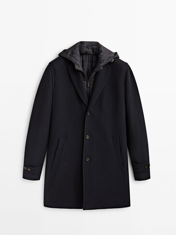 Wool coat with detachable hood