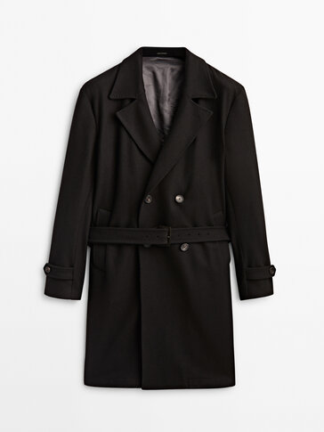 Čierny kabát z vlnenej zmesi Limited Edition