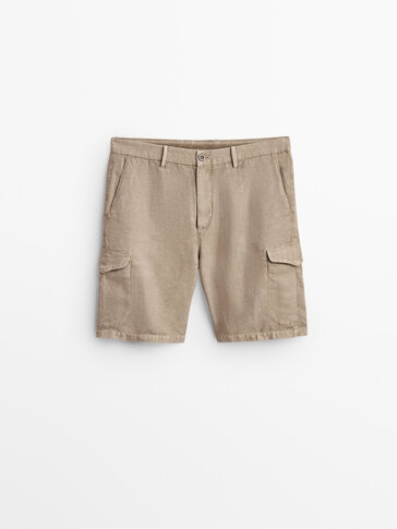 Cotton and linen cargo Bermuda shorts