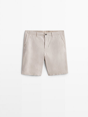 Cotton and linen herringbone Bermuda shorts