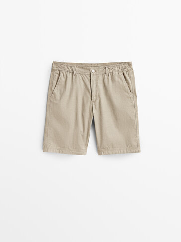 Micro print cotton stretch Bermuda shorts