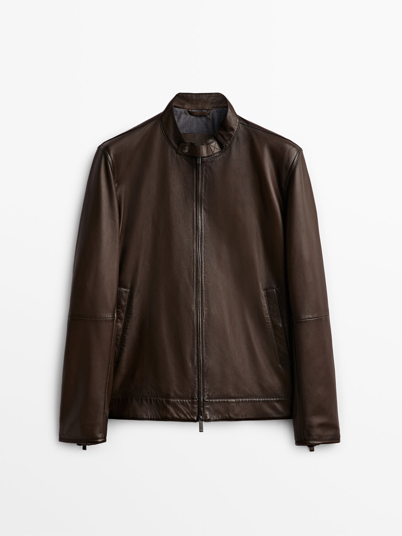 Massimo Dutti Brown Nappa Leather Jacket ModeSens