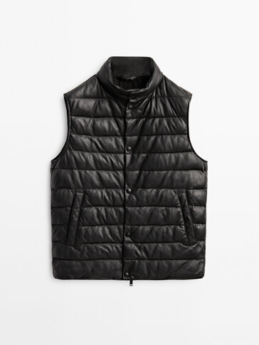 Black nappa leather quilted gilet