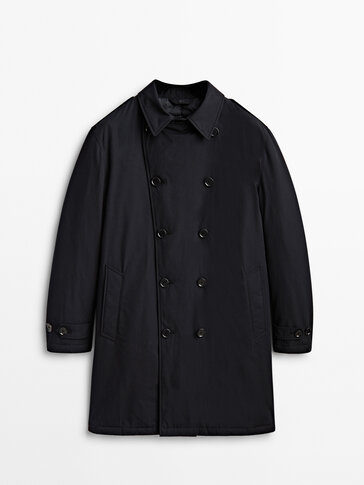 Navy blue down trench jacket