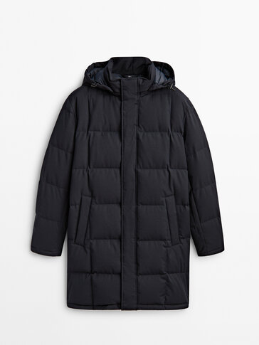 Hooded down and feather puffer jacket