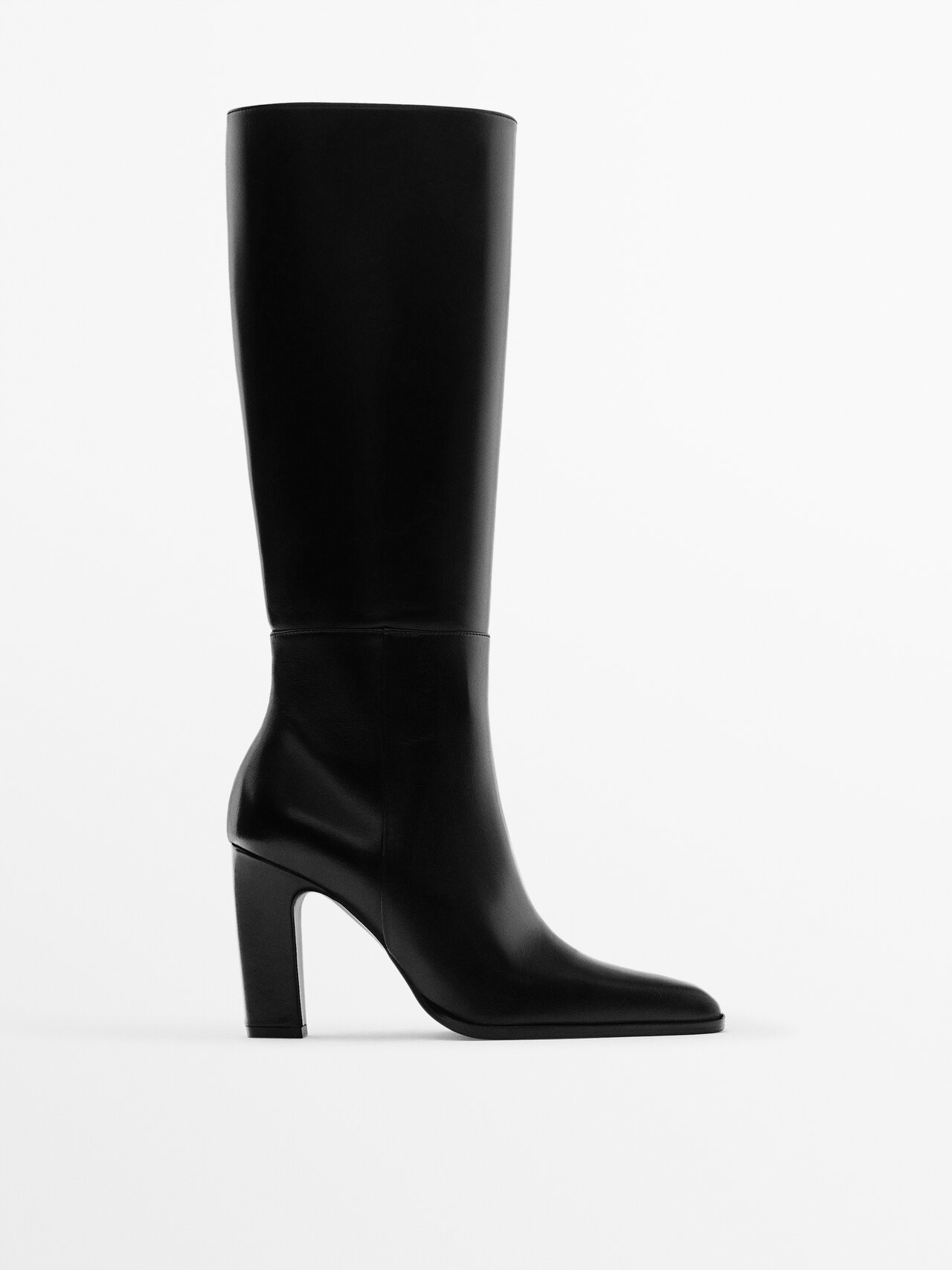 Massimo Dutti Leather High-heel Boots In Black