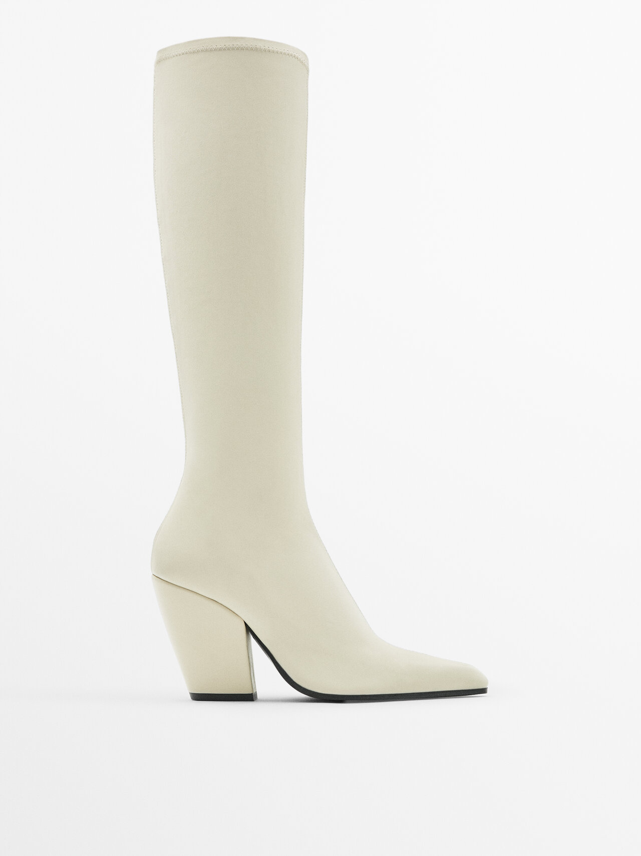 Massimo Dutti High-heel Leather Boots With Pointed Toe - Limited Edition In Cream