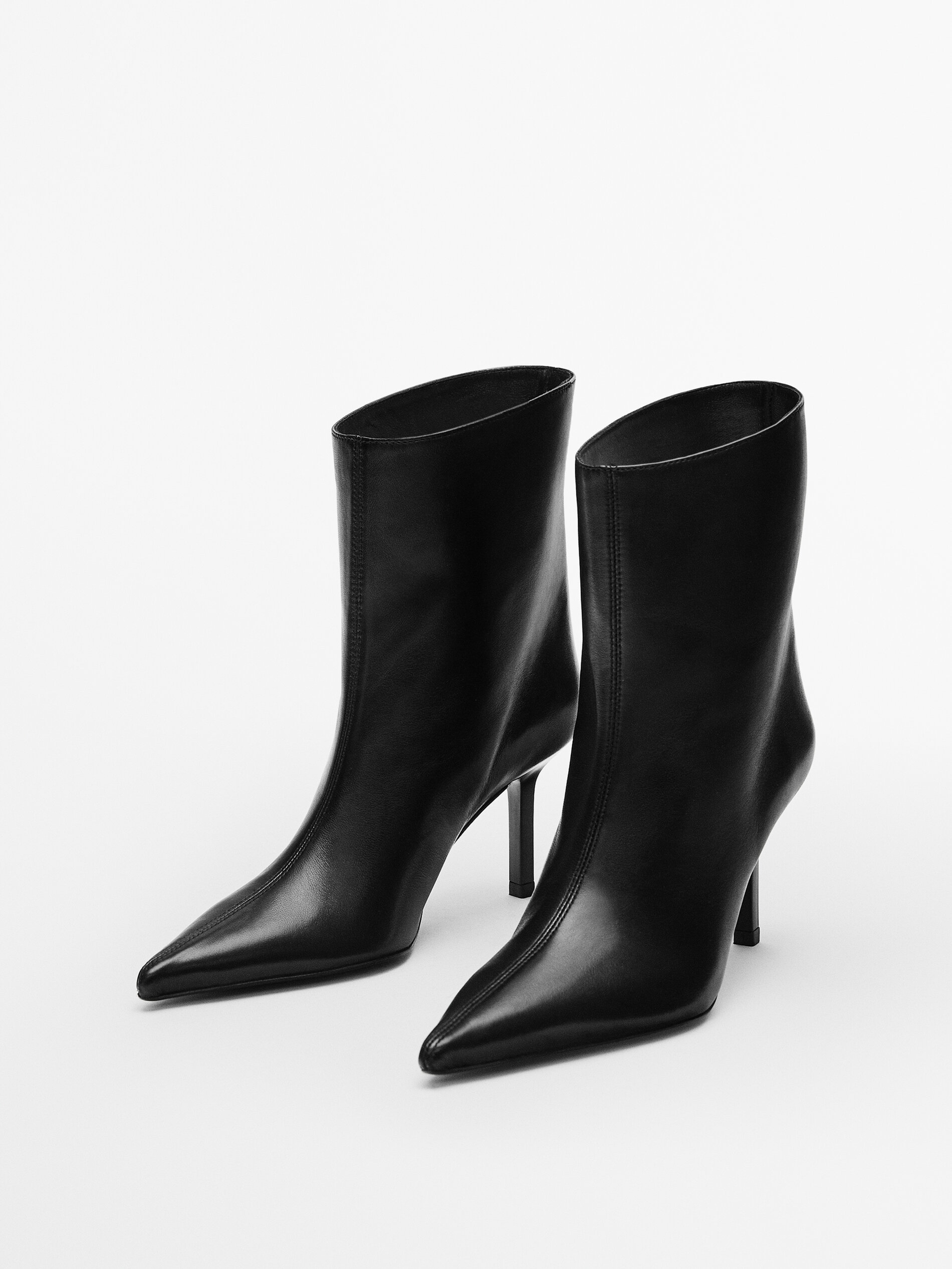 Massimo Dutti Leather High-Heel Ankle Boots With Wide Leg - Big Apple Buddy