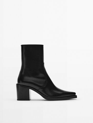 Leather square heel ankle boots