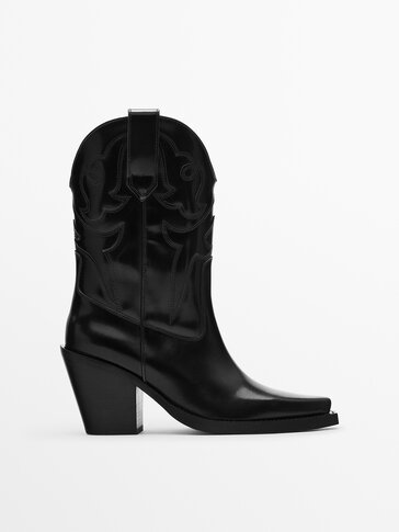 Embroidered leather cowboy ankle boots - Studio