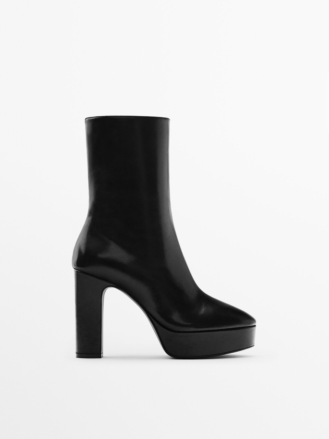 Massimo Dutti Leather Platform Ankle Boots - Studio In Black