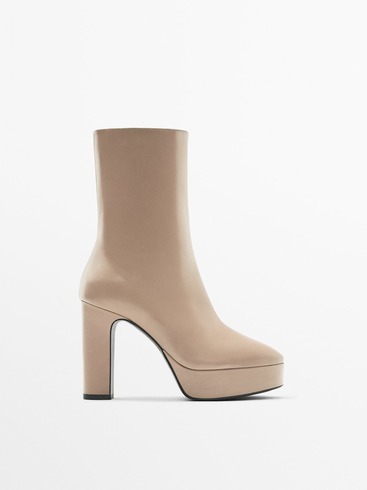 Massimo Dutti Leather Platform Ankle Boots - Studio In Cream