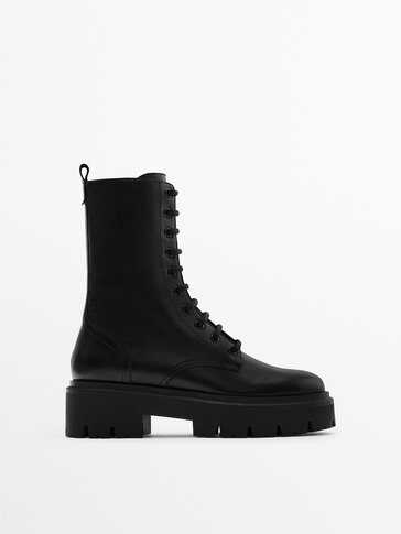 Leather lace-up ankle boots with track 