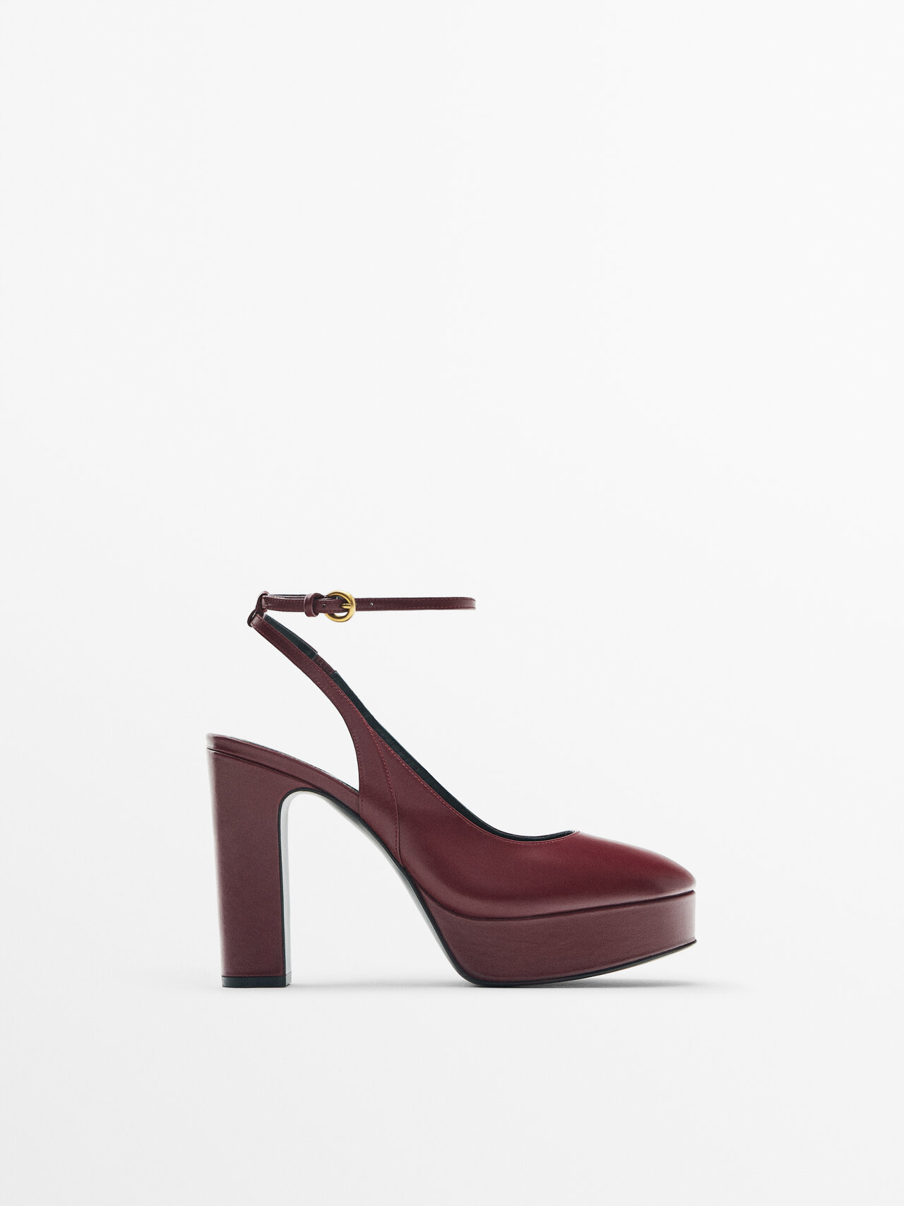 Massimo Dutti High-heel Slingback Leather Platform Shoes - Studio In Burgundy