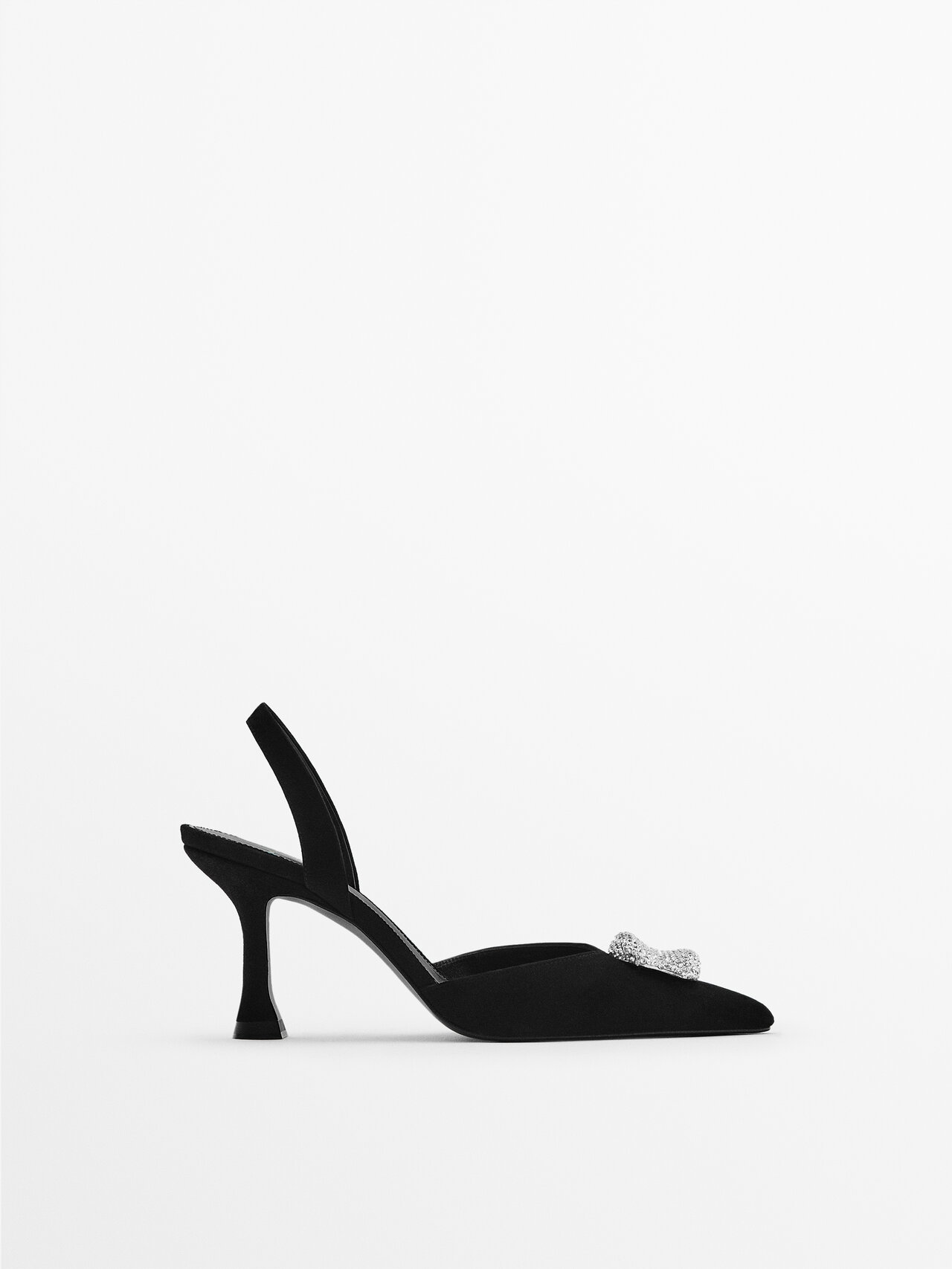 Massimo Dutti Suede High-heel Slingback Bejewelled Shoes - Studio In Black