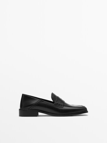 Square toe leather loafers Clearance