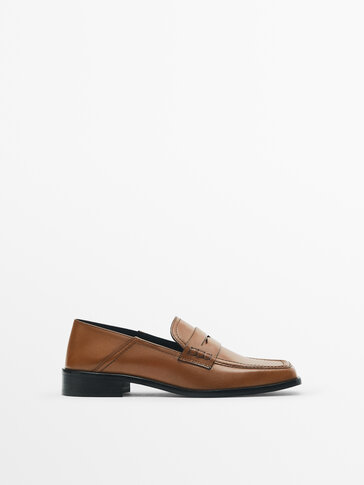 Leather square-toe loafers
