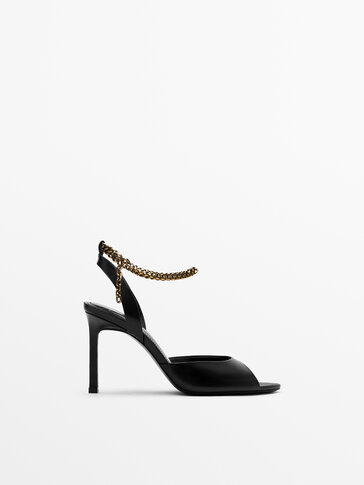 Leather high-heel sandals with chain ankle strap - Studio