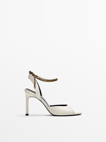 Leather high-heel sandals with chain ankle strap - Studio