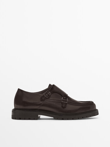 Leather track sole monk shoes