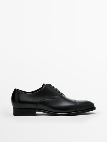 BLACK LEATHER OXFORD SHOES - Massimo 