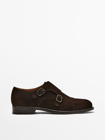 BROWN SPLIT SUEDE SHOES WITH BUCKLE