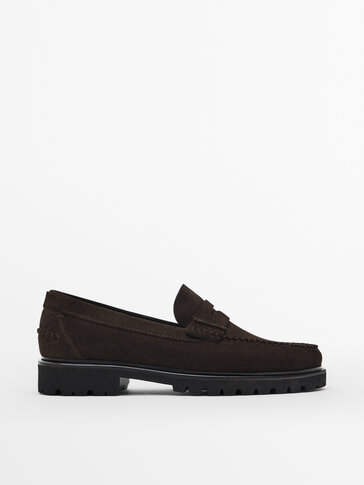 Split suede track-sole loafers 
