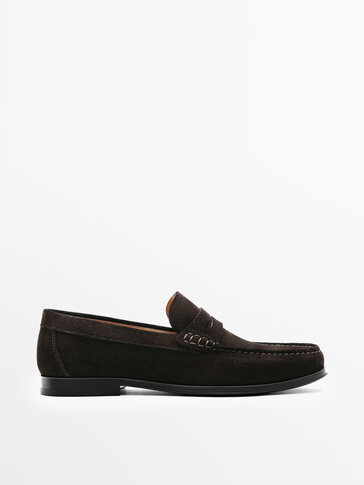 BROWN SPLIT SUEDE PENNY LOAFERS