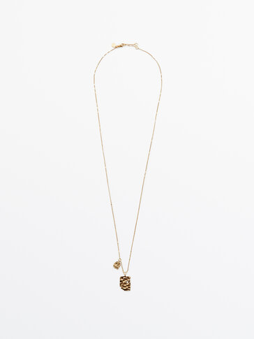 Gold-plated textured pieces chain necklace
